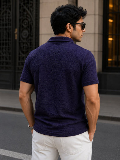 Blue Textured Polo - Polo T-shirts | MyDesignation