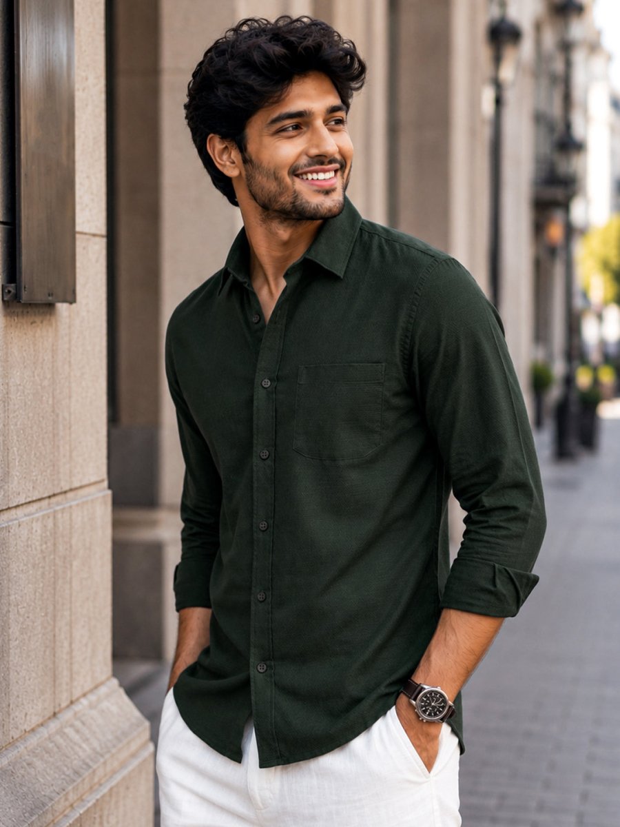Bottle Green Cotton Shirt - Shirt | MyDesignation