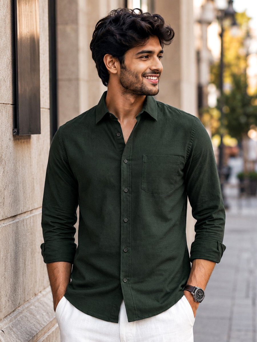 Bottle Green Cotton Shirt - Shirt | MyDesignation