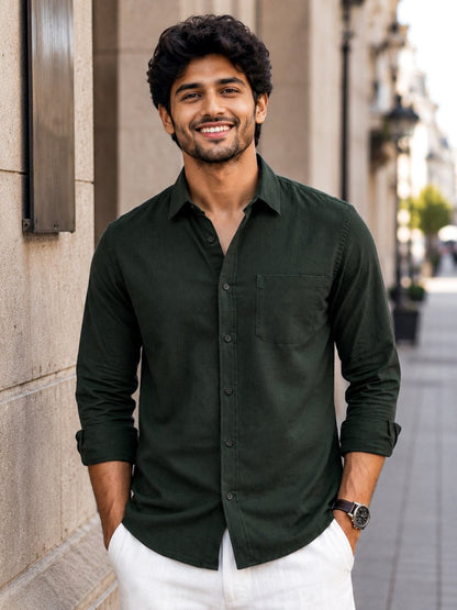 Bottle Green Cotton Shirt - Shirt | MyDesignation