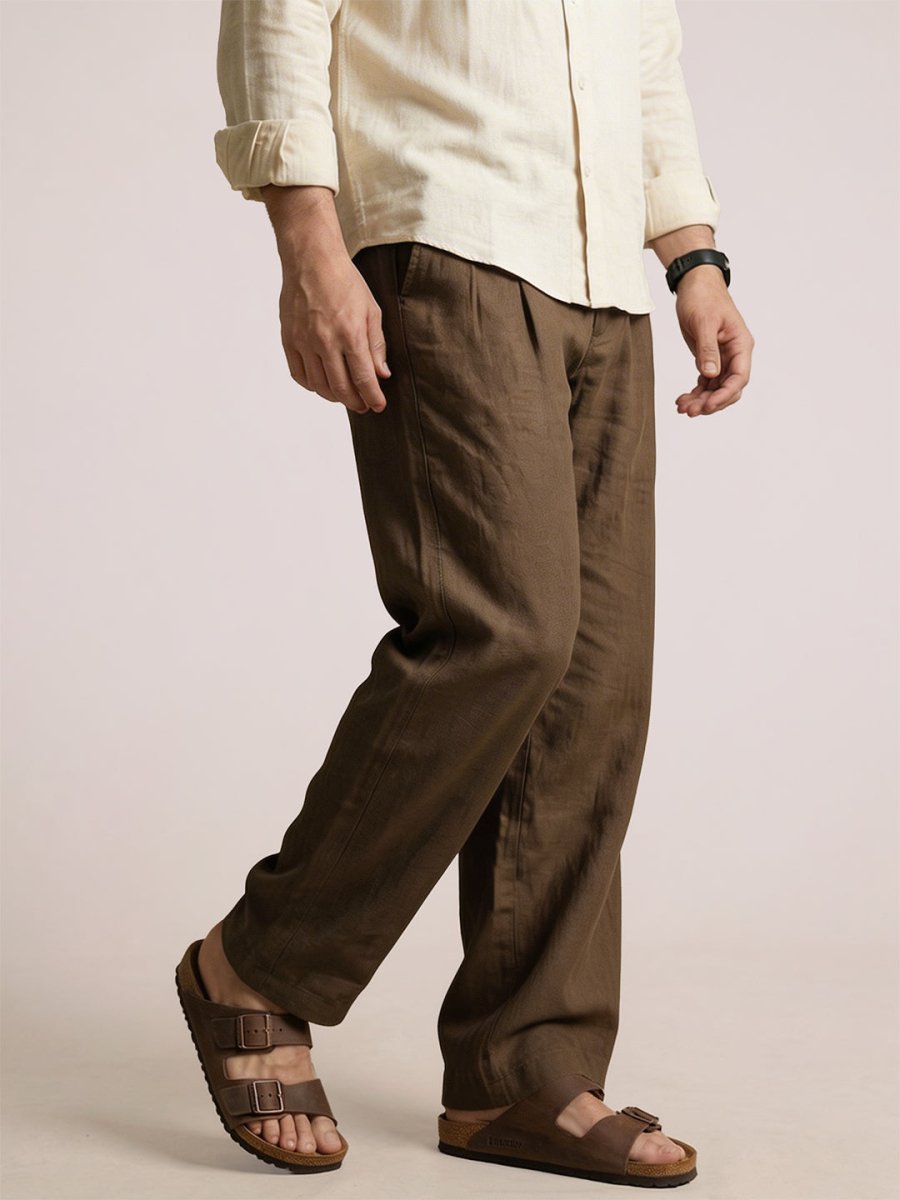 Brown Linen Pant - Pants | Mydesignation