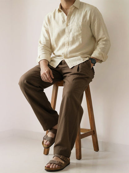 Brown Linen Pant - Pants | Mydesignation