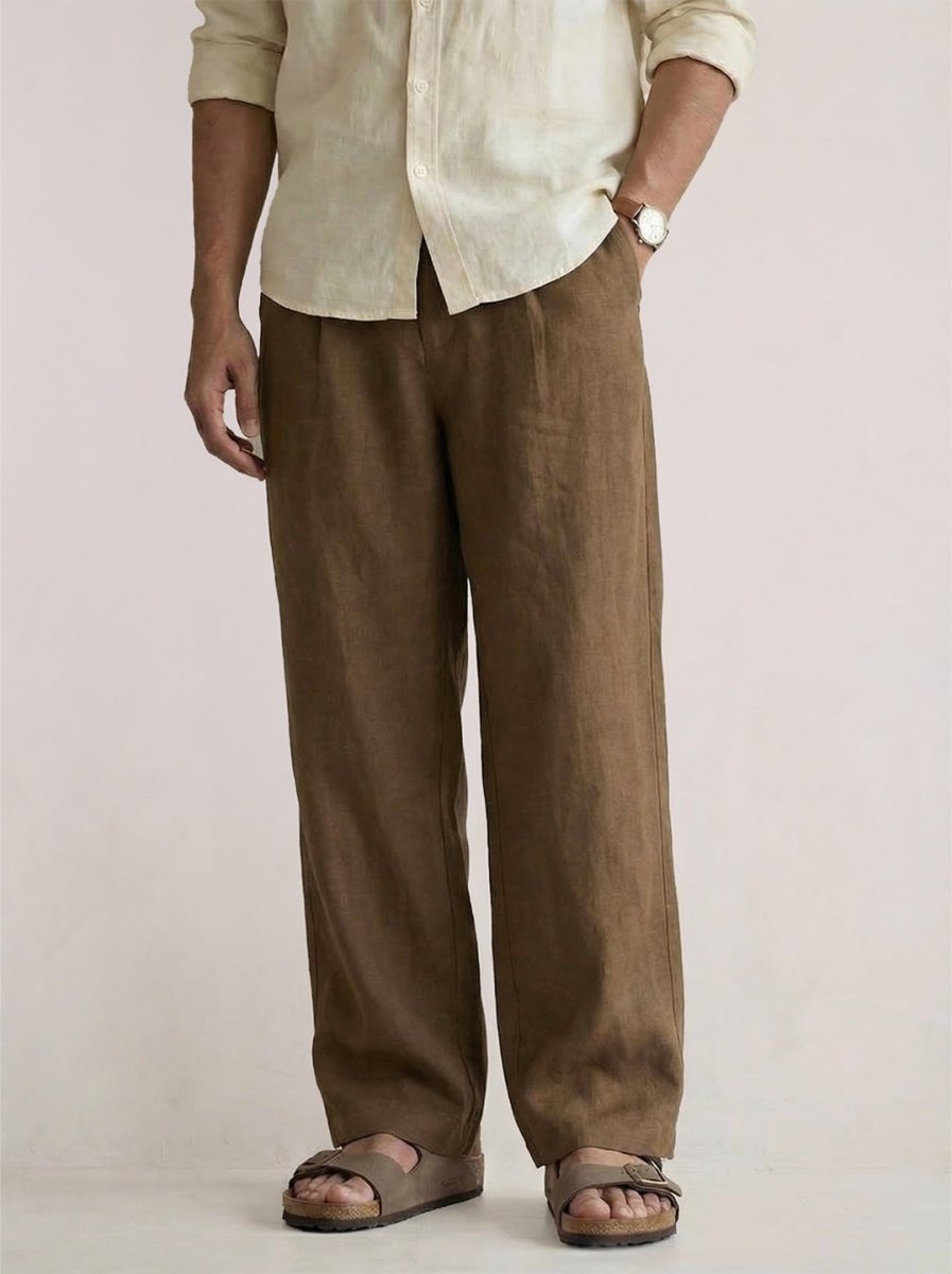 Brown Linen Pant - Pants | Mydesignation