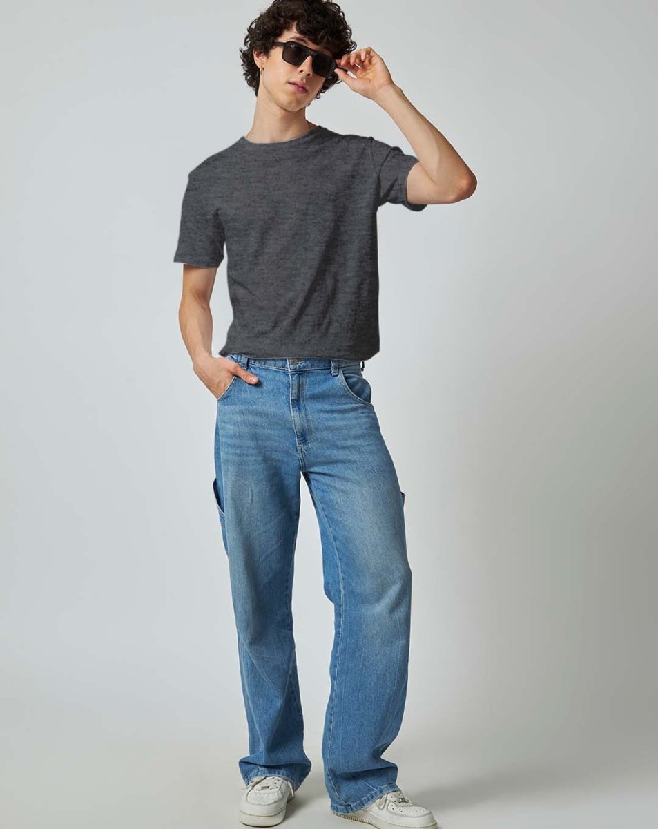 Charcoal Melange Plain T-shirt - Plain T-shirt | Mydesignation