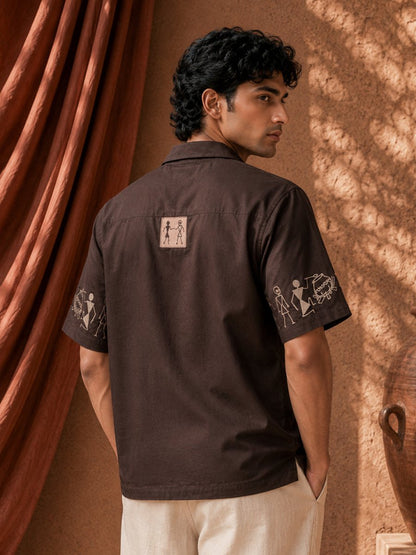 Cosmic Visitors Warli Embroidered - Shirt | MyDesignation