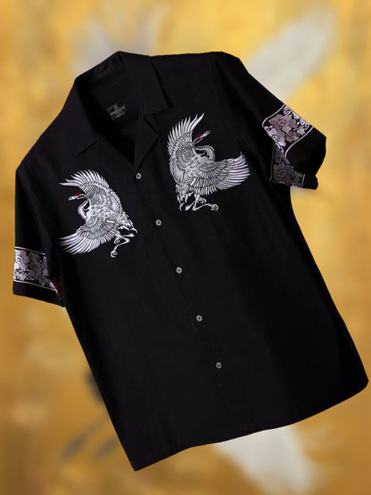Crane Embroidered | Relaxed Fit | Luxe Cotton Shirt - Shirt | MyDesignation