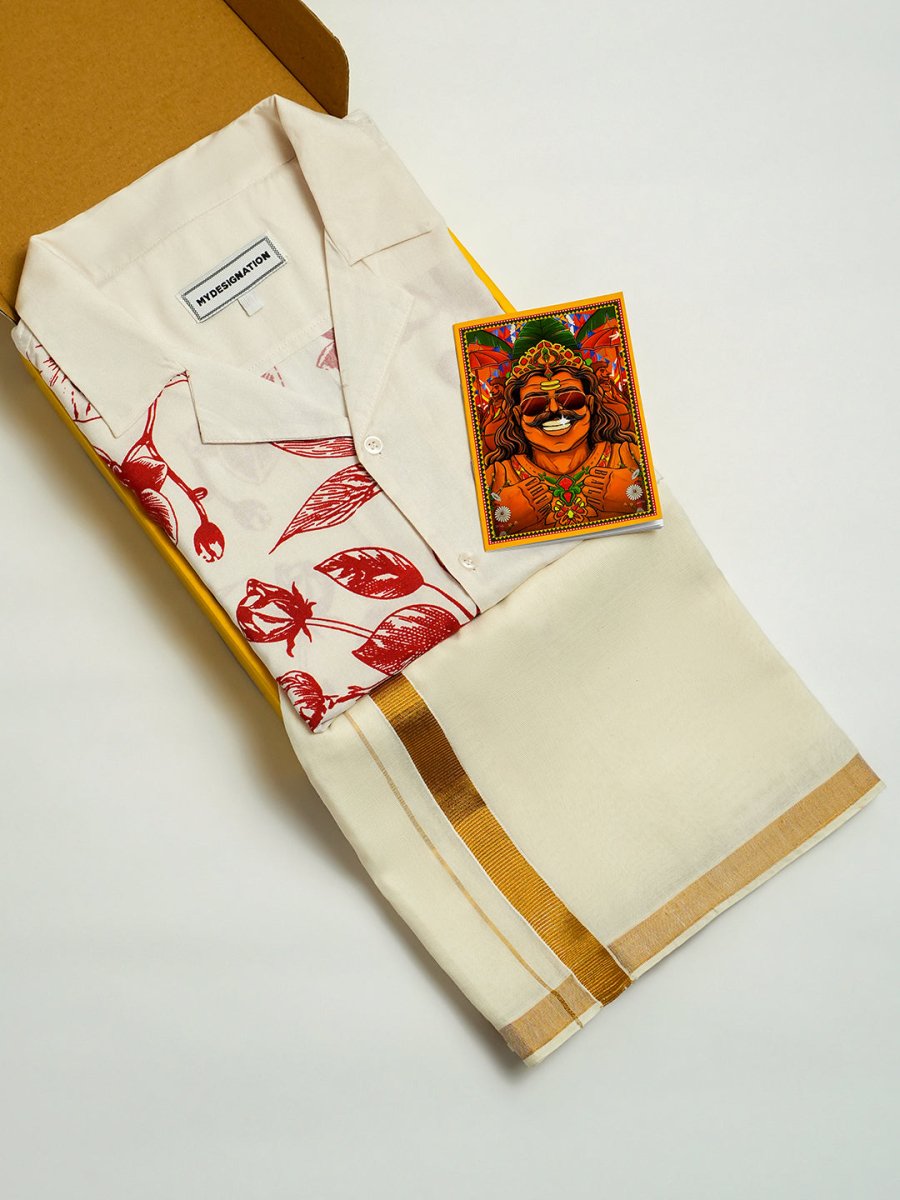 Crimson Floral Shirt Box - Onam Special | Mydesignation