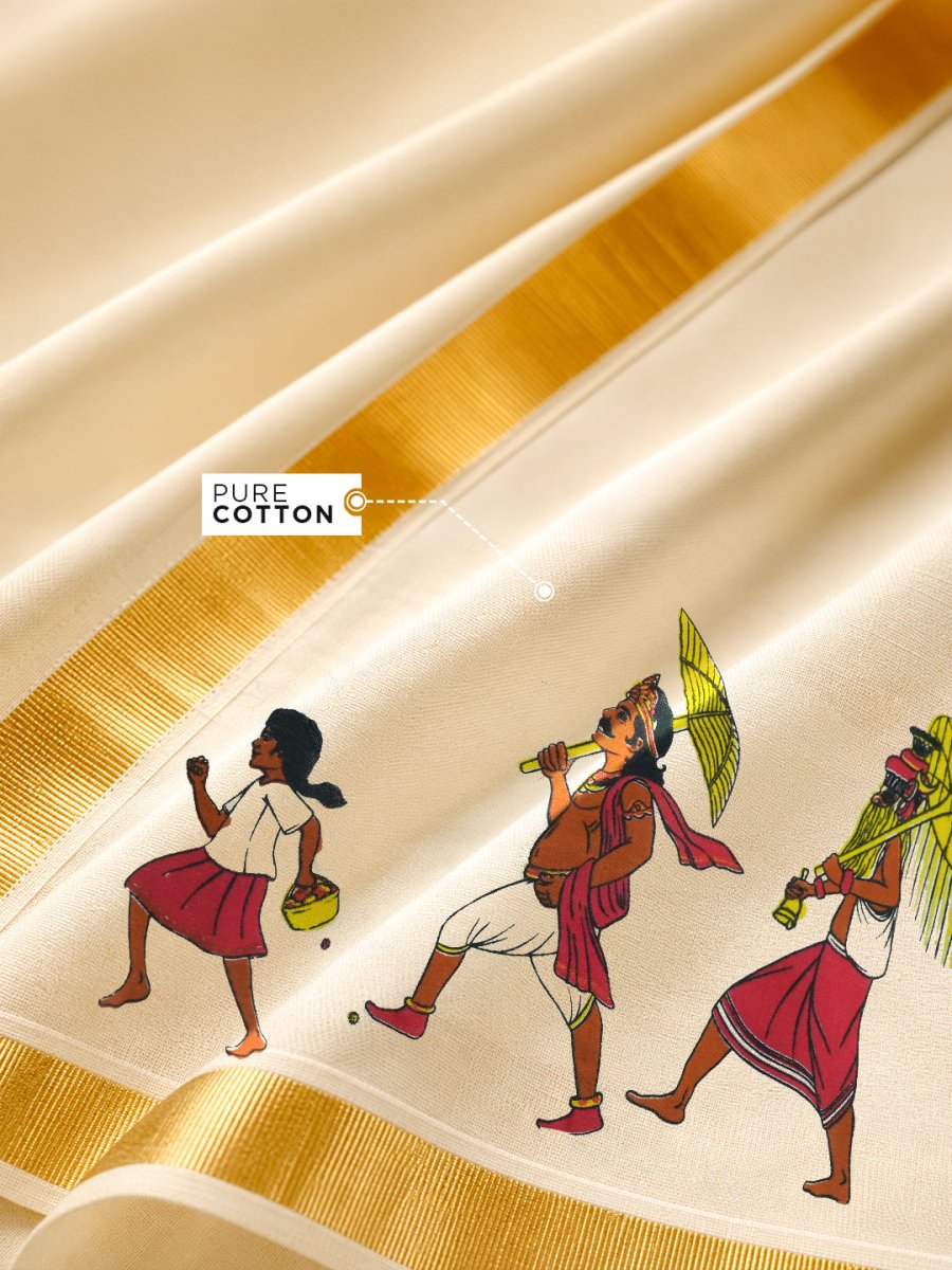 Golden Kasavu Printed Mundu - Mundu | MyDesignation