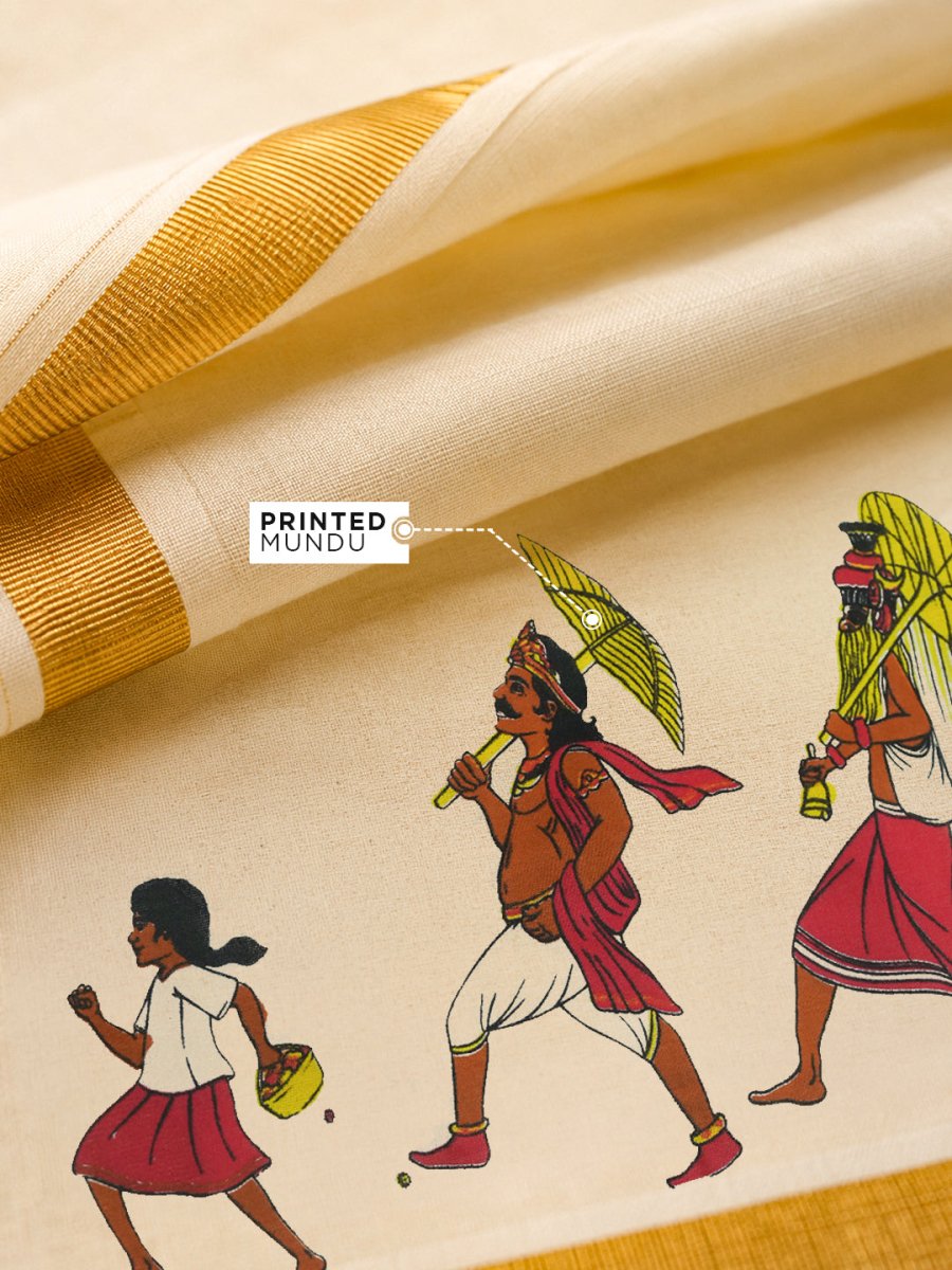 Golden Kasavu Printed Mundu - Mundu | MyDesignation