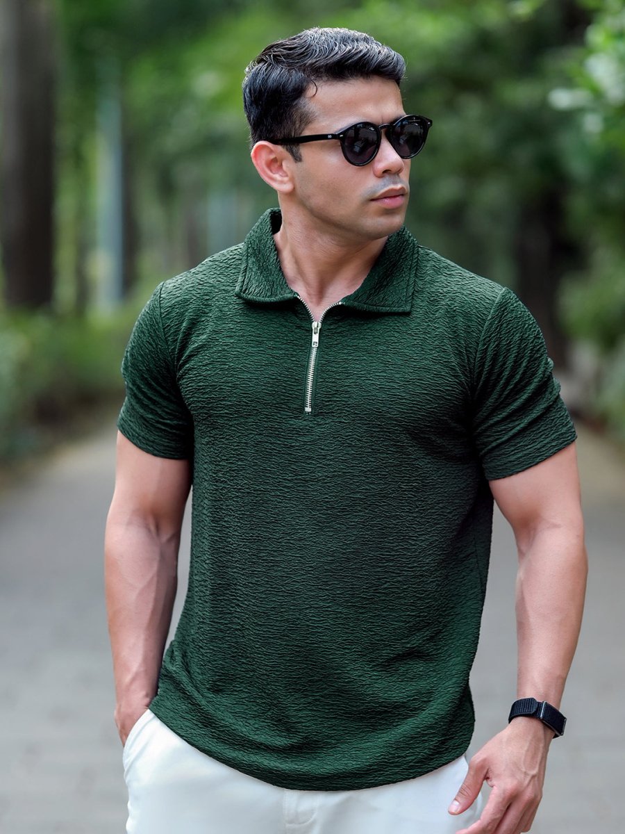 Green Textured Polo - Polo T-shirts | Mydesignation