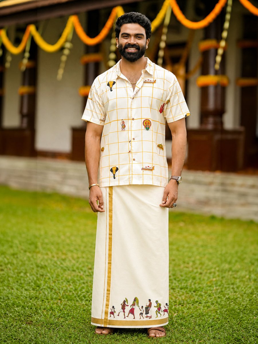 Kerala Icons Shirt and Printed Mundu Combo - Shirt Combo | MyDesignation