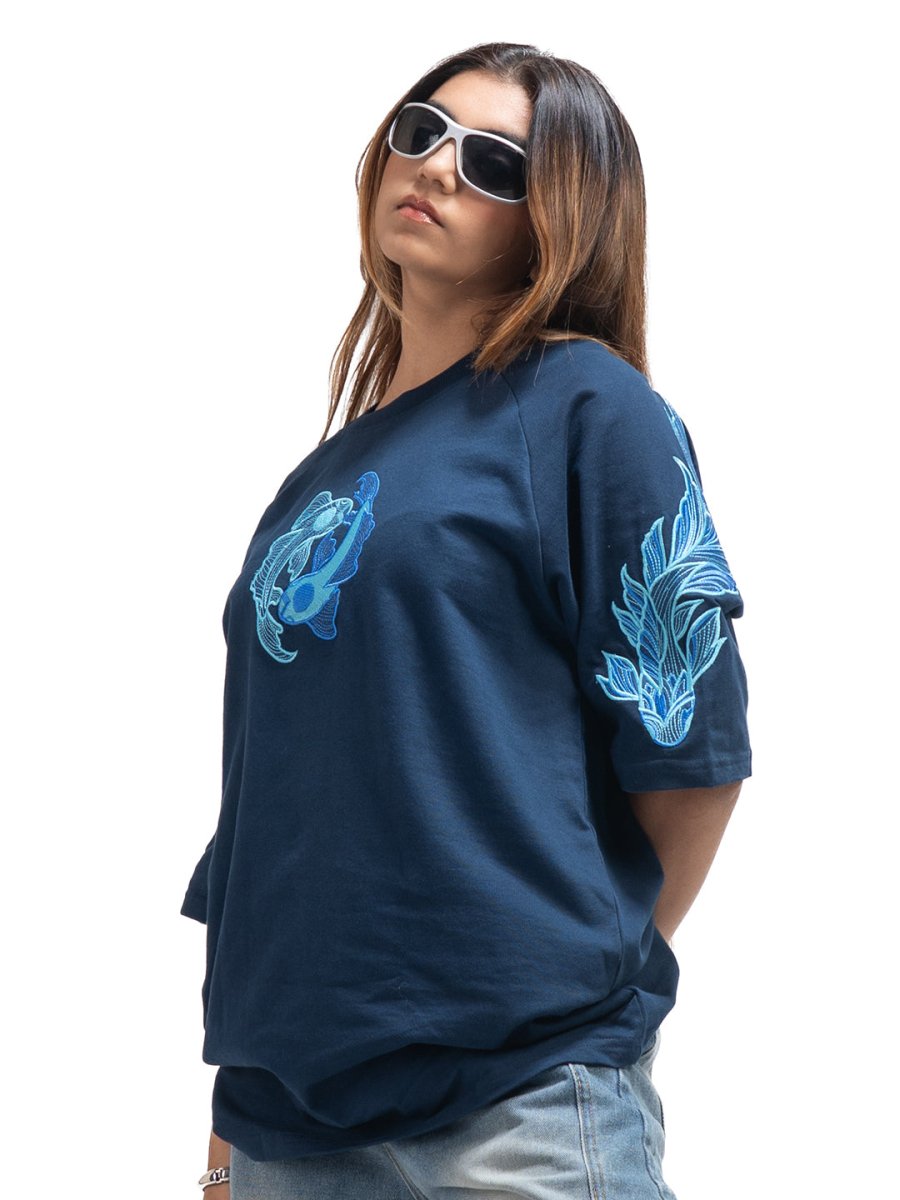 Koi Embroidered - Women Oversized T-shirt | Mydesignation
