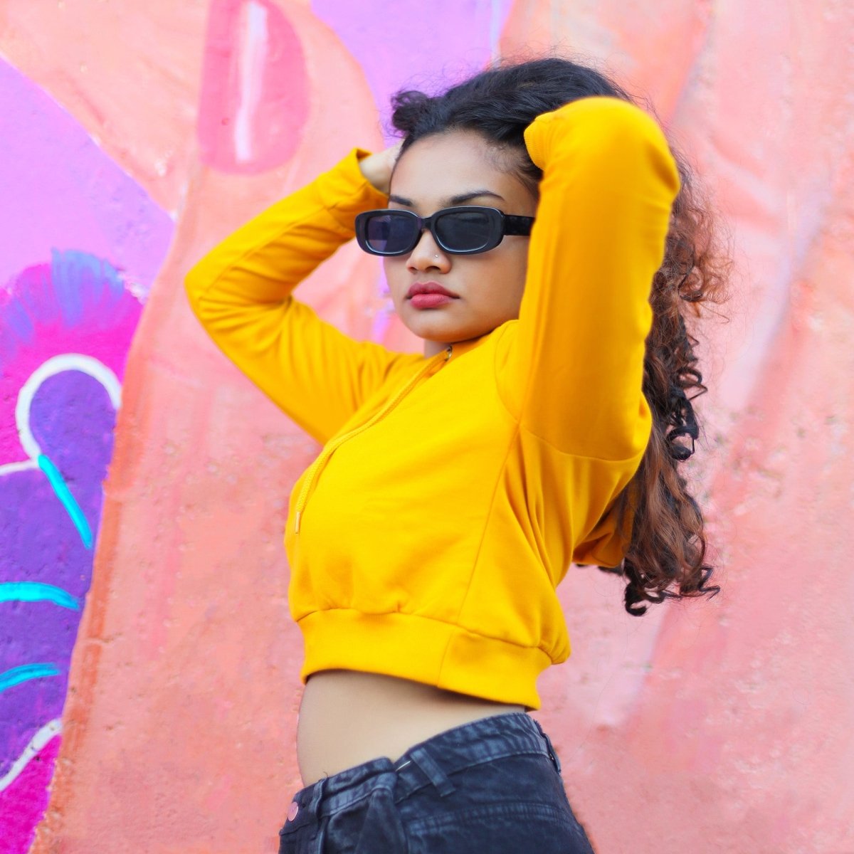 Mustard Yellow Crop Hoodie - Regular Fit - Plain - Crop Hoodie | Mydesignation