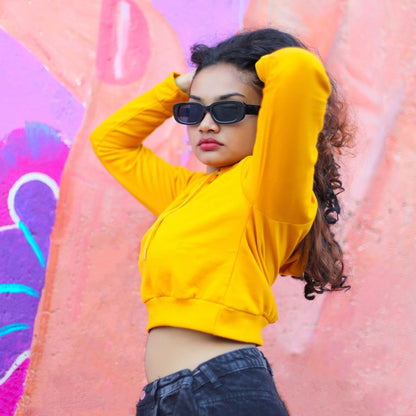 Mustard Yellow Crop Hoodie - Regular Fit - Plain - Crop Hoodie | Mydesignation