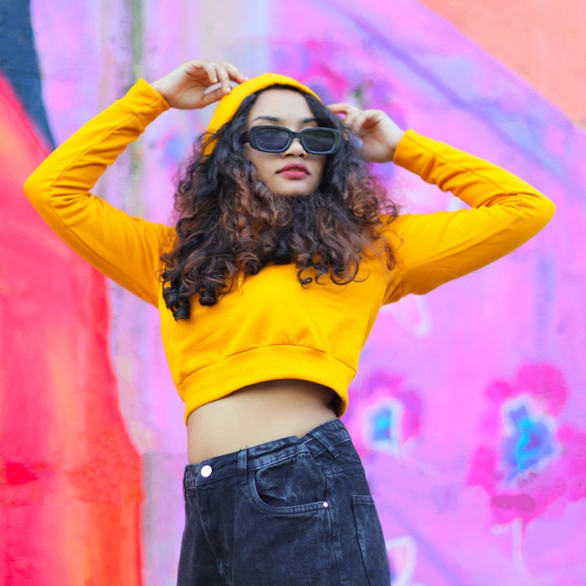 Mustard Yellow Crop Hoodie - Regular Fit - Plain - Crop Hoodie | Mydesignation