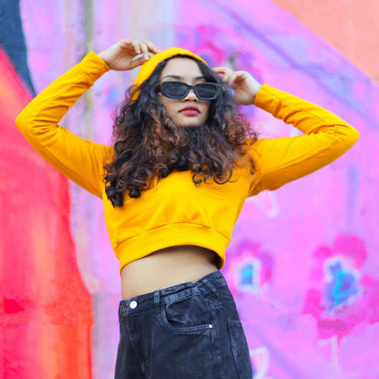 Mustard Yellow Crop Hoodie - Regular Fit - Plain - Crop Hoodie | Mydesignation