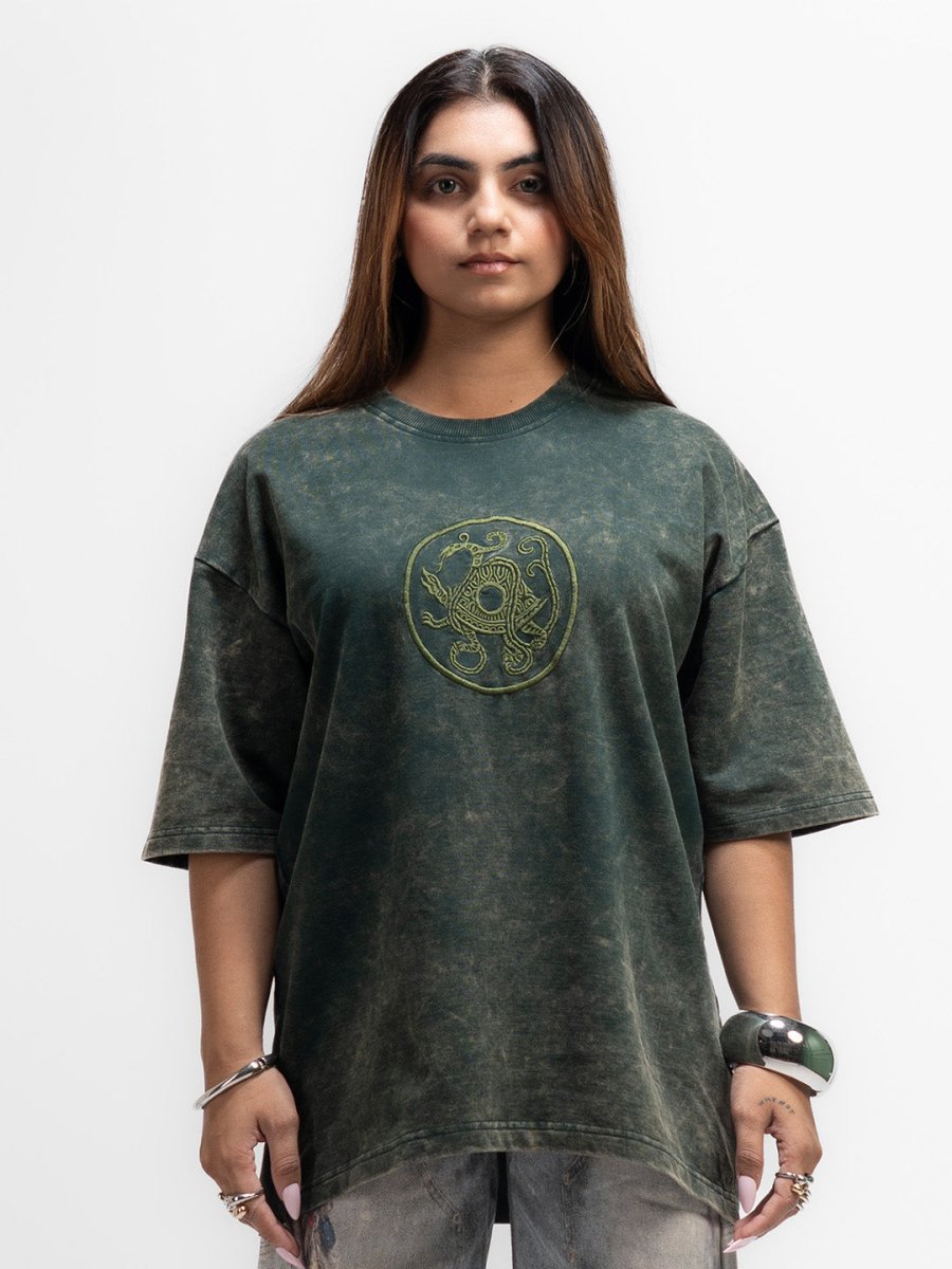 Mythical Tortoise Embroidered - Women Oversized T-shirt | Mydesignation