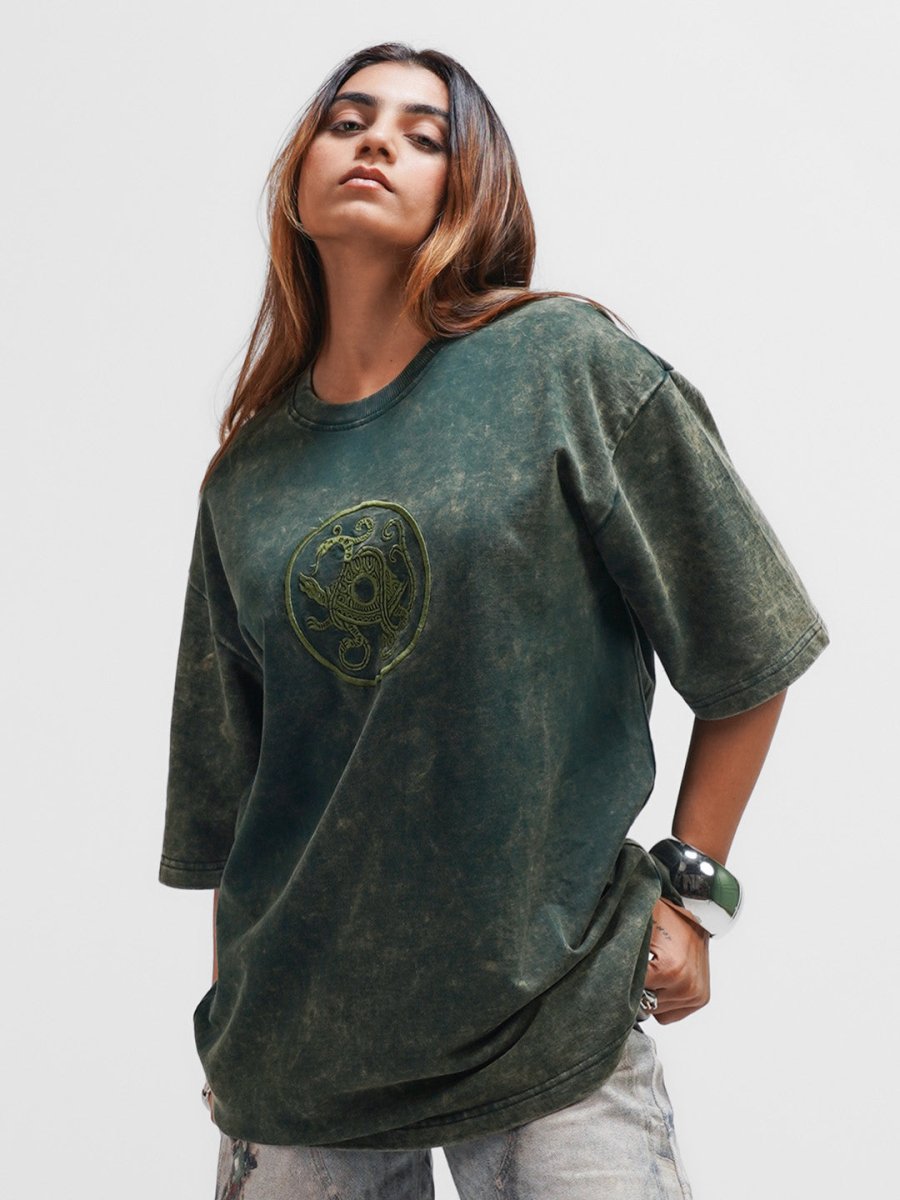 Mythical Tortoise Embroidered - Women Oversized T-shirt | Mydesignation