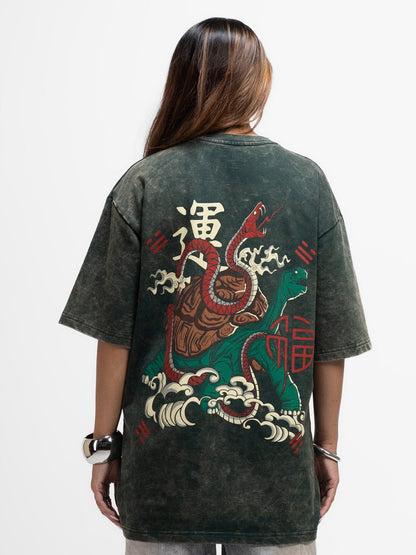 Mythical Tortoise Embroidered - Women Oversized T-shirt | Mydesignation