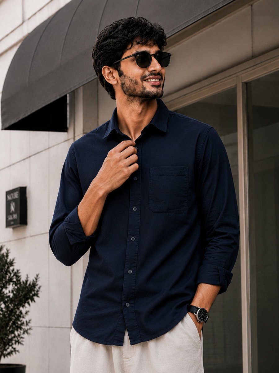 MyDesignation Navy Blue Cotton Shirt - Image 1