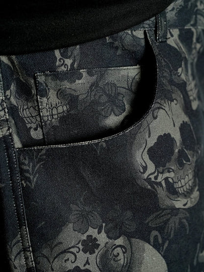 Phantom Pant, an all over tonal skull and floral print that blends into the black base, Baggy Fit, Mydesignation