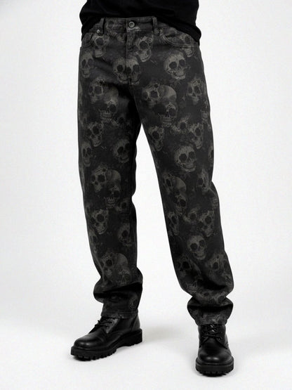 Phantom Pant, an all over tonal skull and floral print that blends into the black base, Baggy Fit, Mydesignation