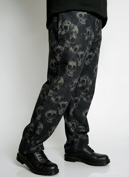 Phantom Pant, an all over tonal skull and floral print that blends into the black base, Baggy Fit, Mydesignation