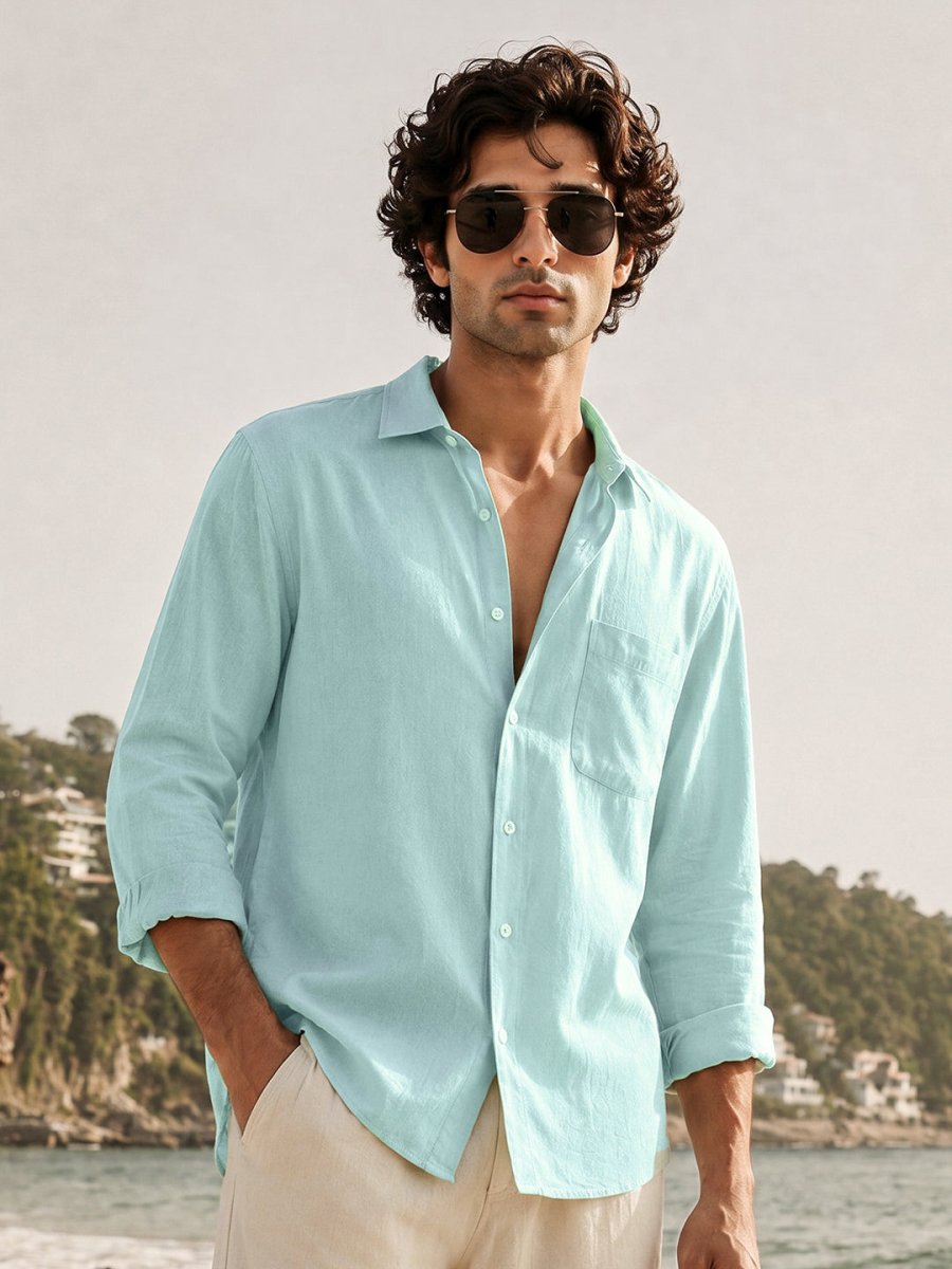 Pista Green Linen Shirt - Shirt | MyDesignation