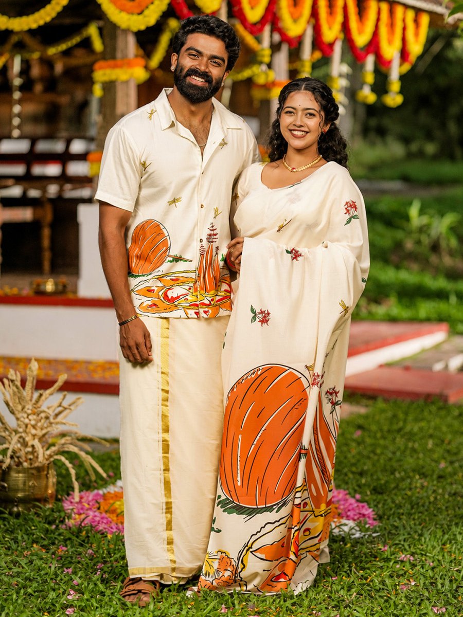 Pookkalam Shirt and Saree Combo - Couple Combo | MyDesignation