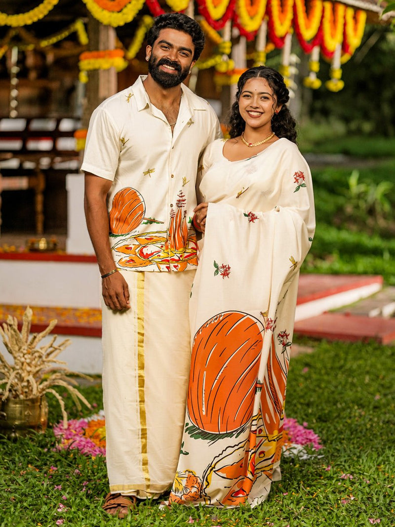 Pookkalam Shirt and Saree Combo - Couple Combo | MyDesignation