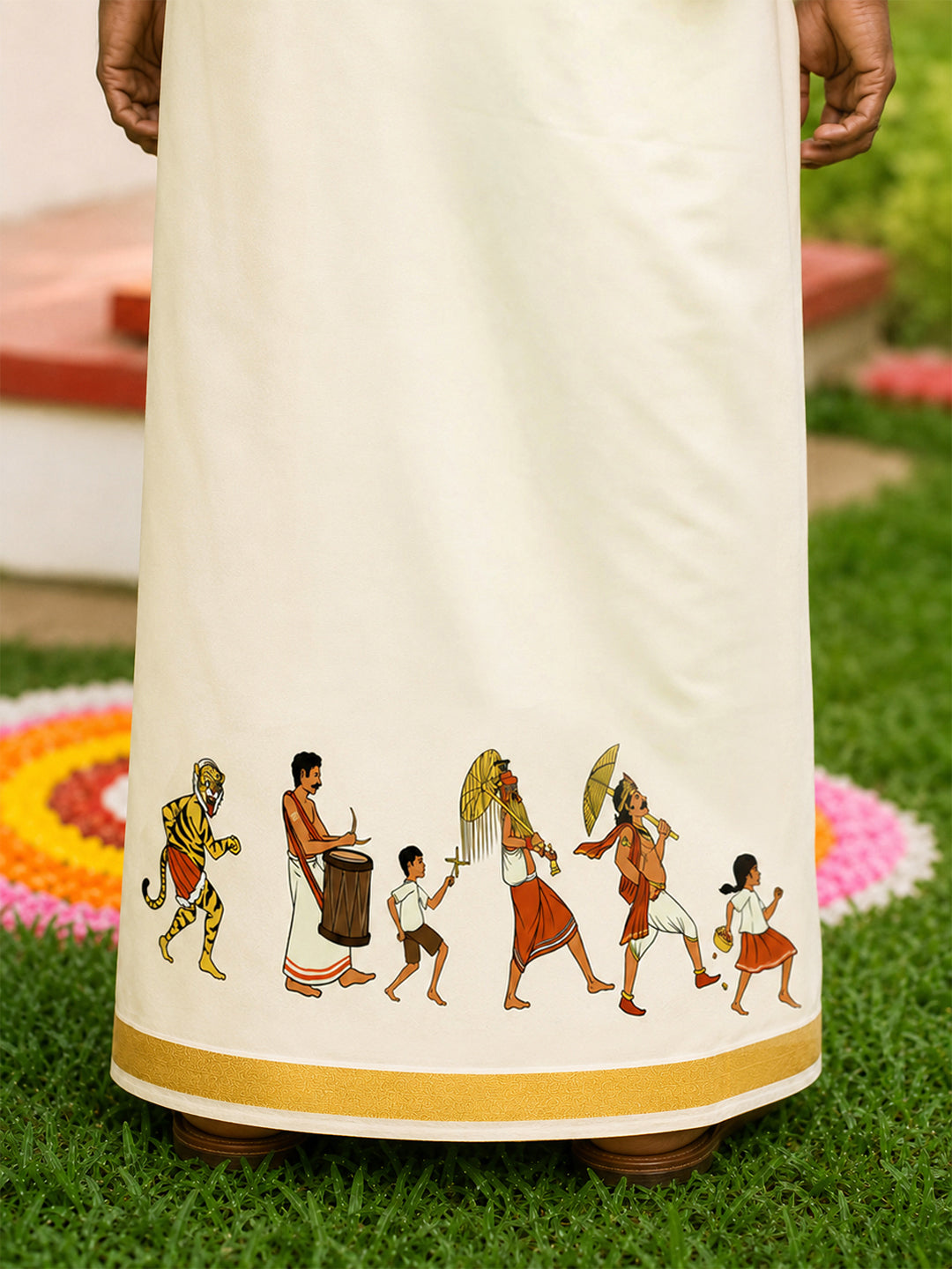 Golden Kasavu Printed Mundu