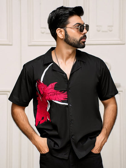 Raven Embroidered | Relaxed Fit | Luxe Cotton Shirt - Men Shirt | Mydesignation