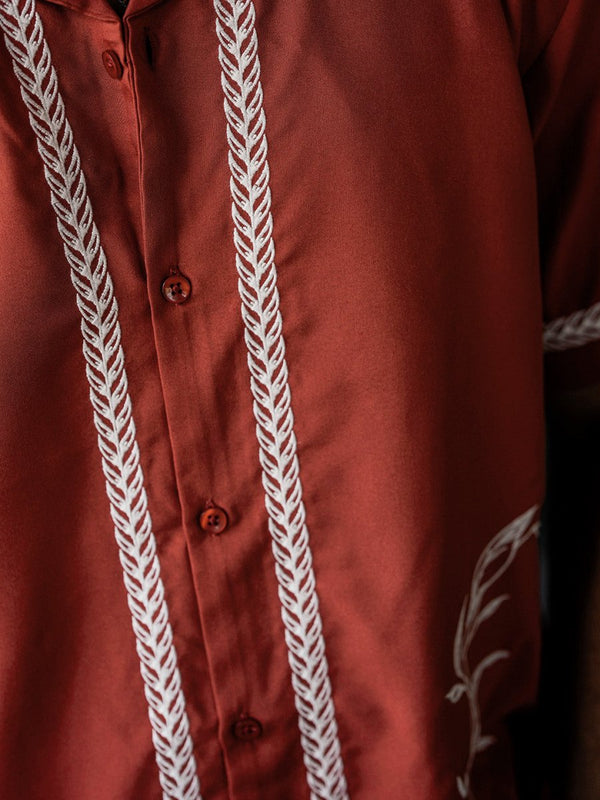 Red Leaf Embroidered Shirt | Summer Collection - Shirt | Mydesignation