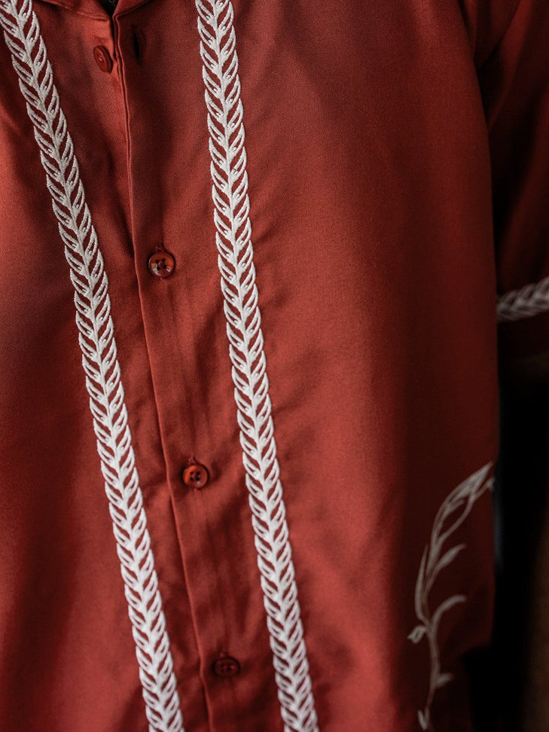 Red Leaf Embroidered Shirt | Summer Collection - Shirt | Mydesignation
