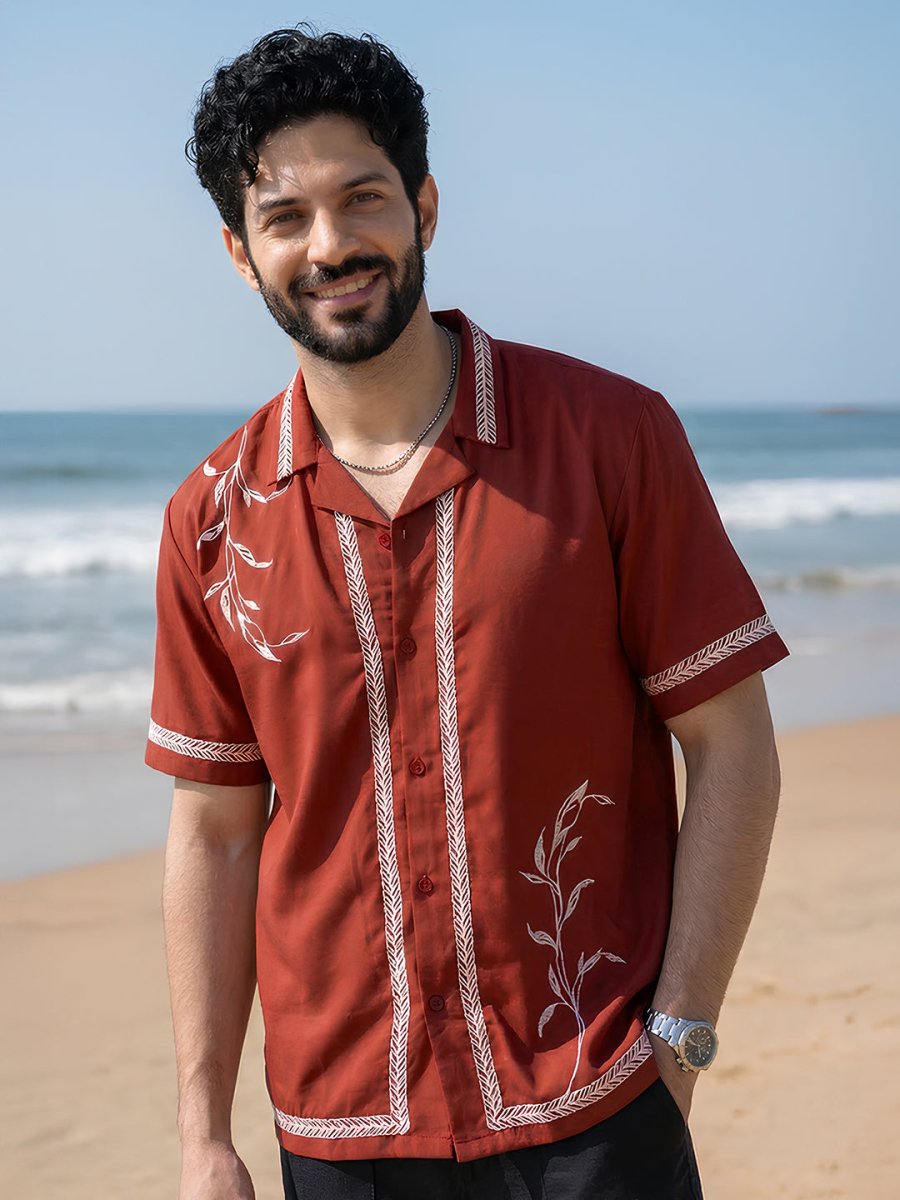 Red Leaf Embroidered Shirt | Summer Collection - Shirt | Mydesignation