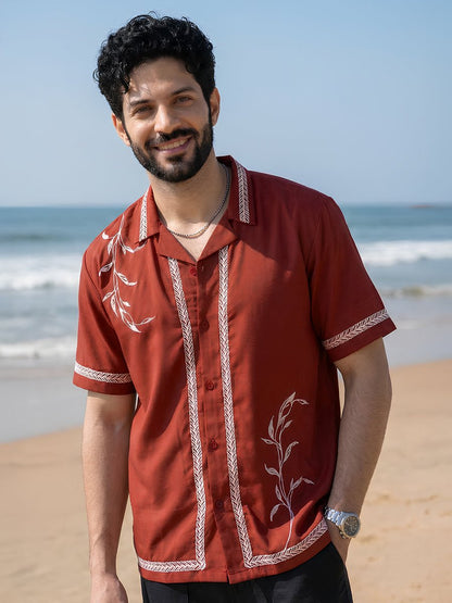 Red Leaf Embroidered Shirt | Summer Collection - Shirt | Mydesignation