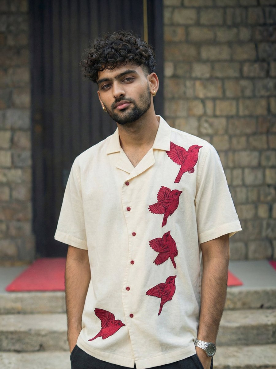 Red Sparrow Embroidered Shirt | Valentines collection - Men Shirt | Mydesignation