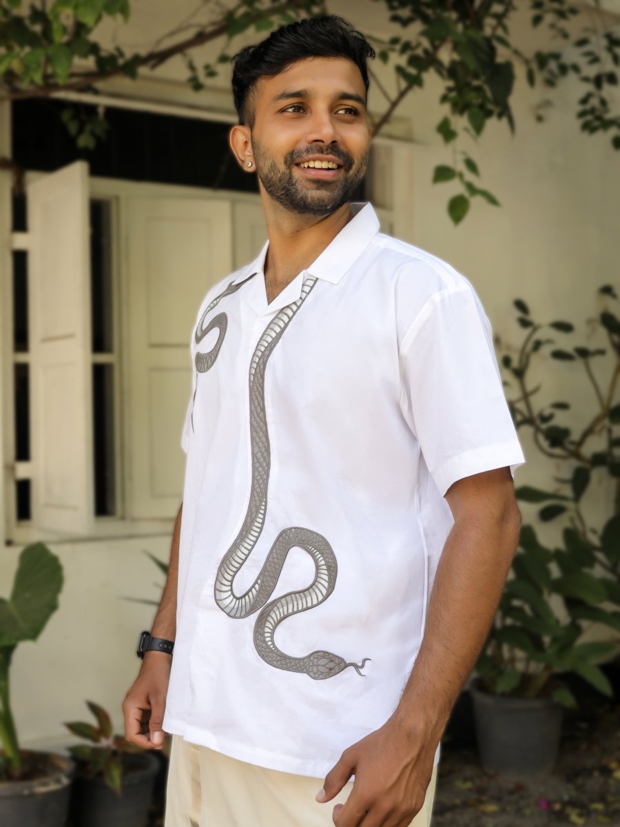 Silver Snake Embroidered - Men Shirt | Mydesignation