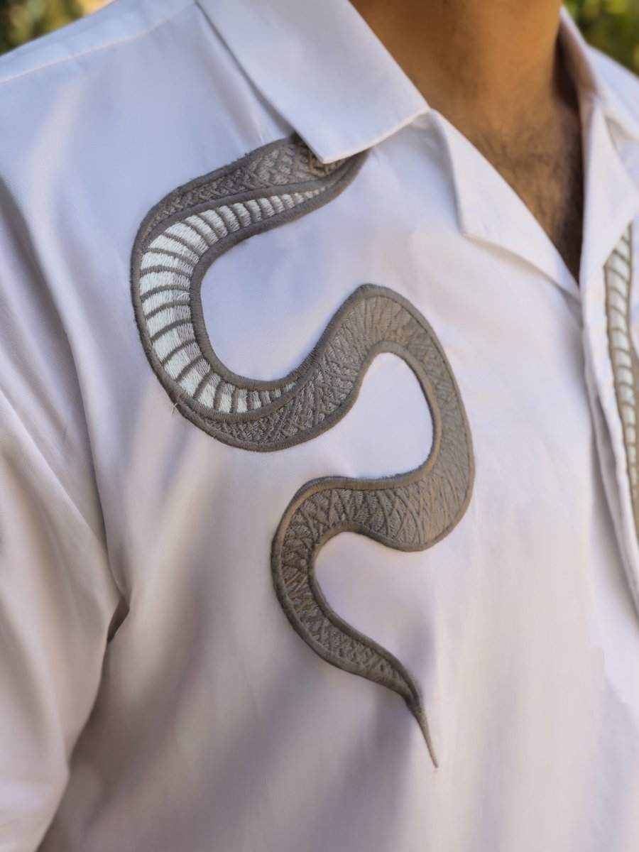 Silver Snake Embroidered - Men Shirt | Mydesignation