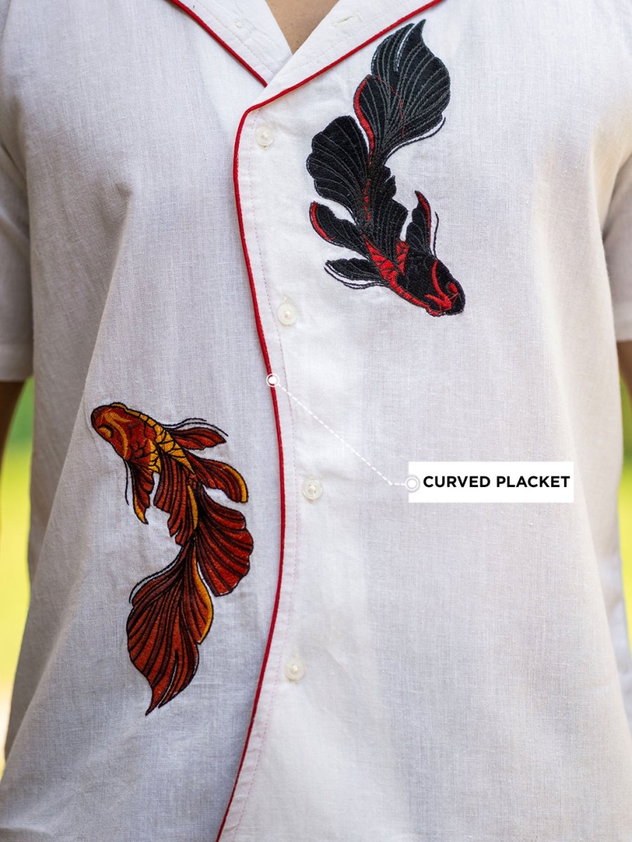 Twin Fish Embroidered Shirt - Shirt | Mydesignation
